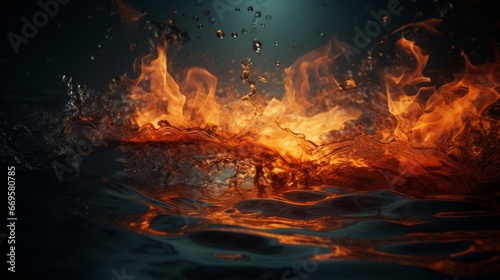 Struggle of fire flames and water splash on dark background