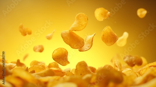 A bunch of chips falling into the air