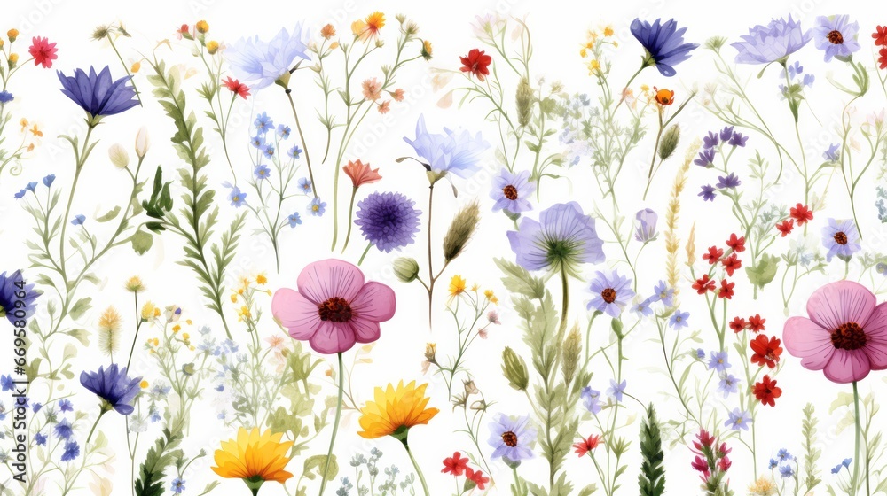 A painting of a wild flowers that are on a white surface