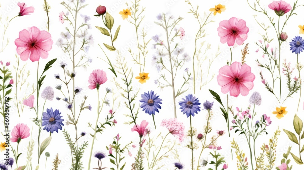 A painting of a wild flowers that are on a white surface A painting of a wild flowers that are on a white surface