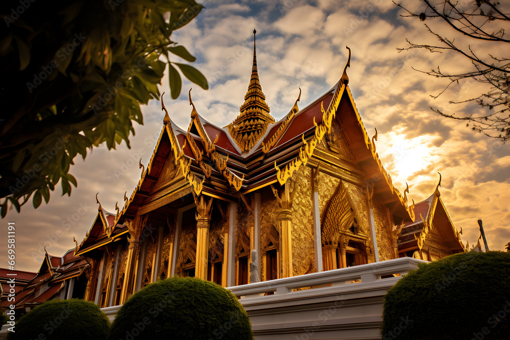 Fototapeta premium Beautiful Temple of the Emerald Buddha in Bangkok, Thailand landmark, Wat Phra Kaew 
