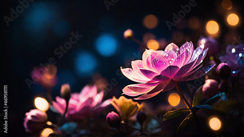 Beautiful flowers. Magical shine. Blurred background, bokeh. AI © IM_VISUAL_ARTIST
