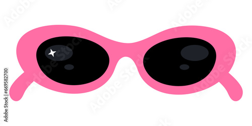 Cat eyes sunglasses in retro style vector illustration isolated on white background. Fashion summer pink cartoon sunglasses. Stylish vintage women accessory.