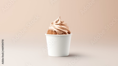 Delicious ice cream on paper cup on light background.  AI generate