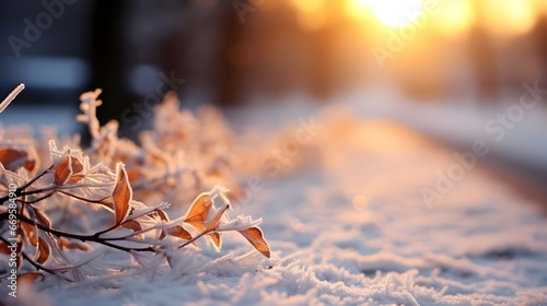 Winter frozen landscape close up