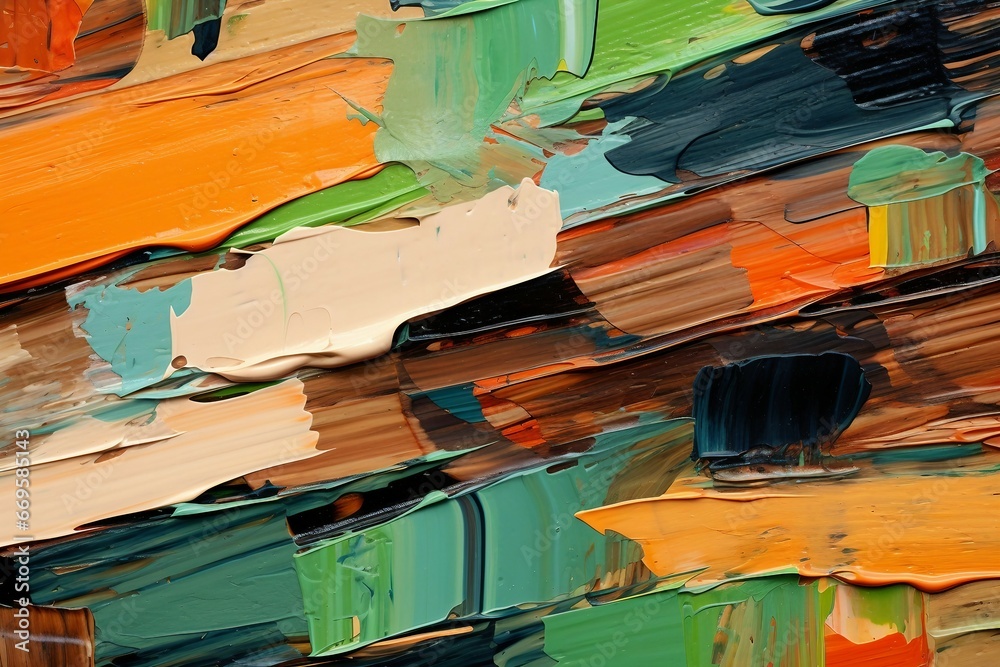 マルチカラー油絵抽象背景バナー）緑・オレンジ・茶色・ベージュ