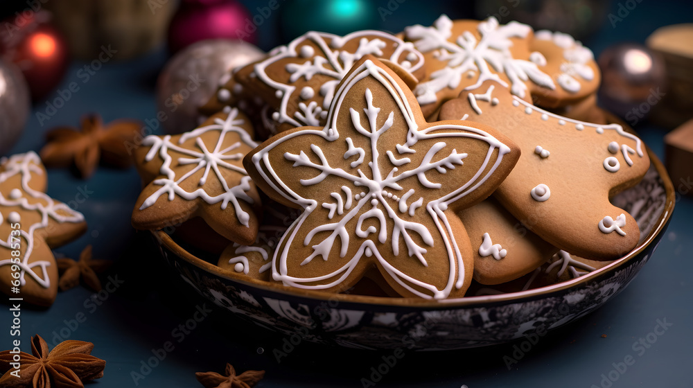 Handmade Christmas Cookies Decorated with White Icing, Fragrant and Delicious Handmade Christmas Cookies Decorated with White Icing, Fragrant and Delicious