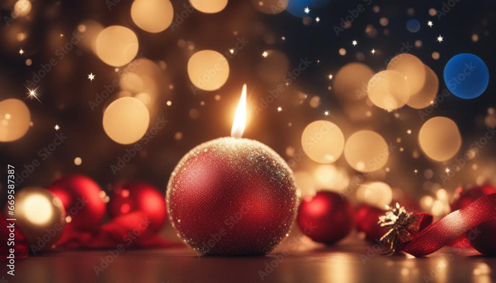 Golden and blue balls with bokeh lights on a green Christmas tree with cones, winter background for greeting card, atmosphere of cosiness and celebration Golden and blue balls with bokeh lights on a green Christmas tree with cones, winter background for greeting card, atmosphere of cosiness and celebration