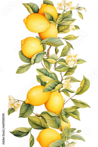 Vintage botanical illustration of lemons on a branch png.