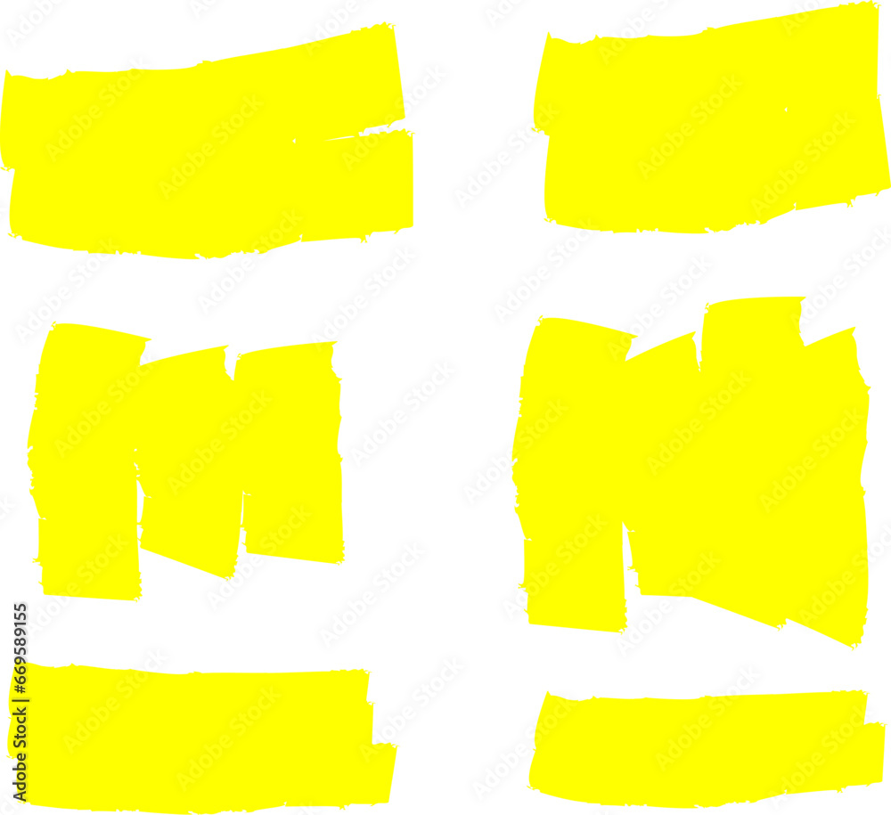 Highlighter line yellow marker strokes lines vector. Yellow watercolor hand drawn highlight set. Marker pen highlight strokes.