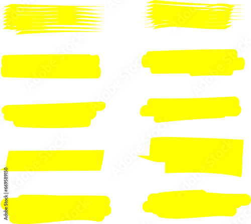 Highlighter line yellow marker strokes lines vector. Yellow watercolor hand drawn highlight set. Marker pen highlight strokes.