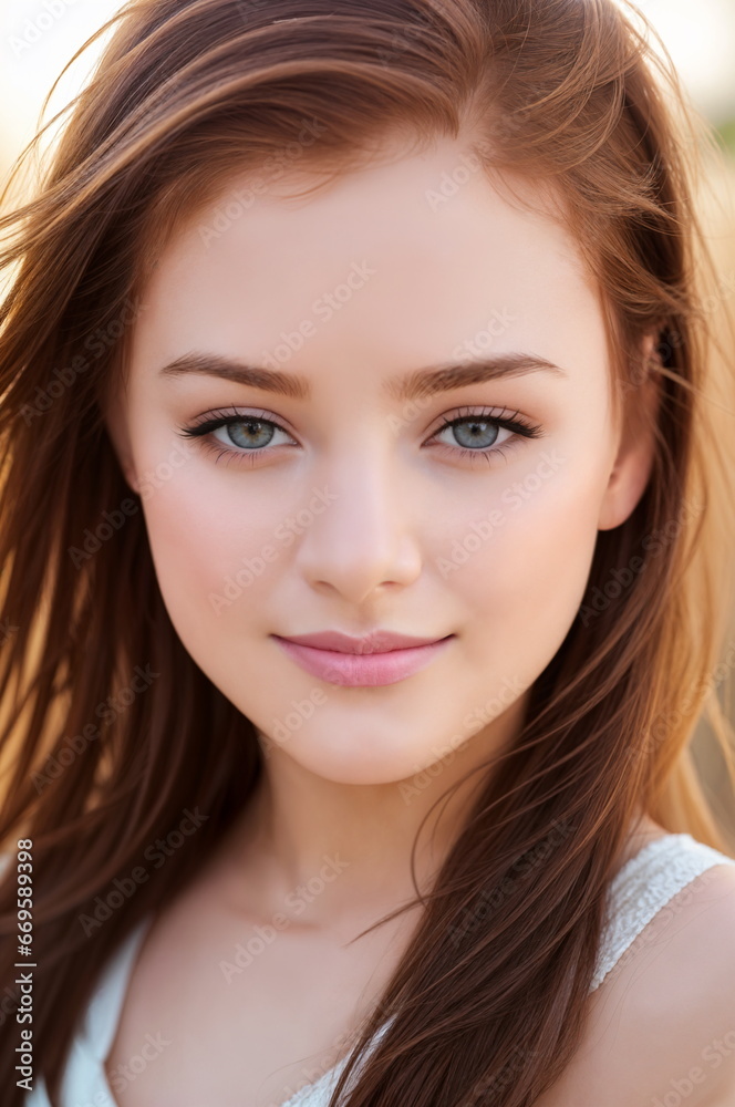 Portrait of a lovely young red head woman.Digital creative designer art.AI illustration Portrait of a lovely young red head woman.Digital creative designer art.AI illustration