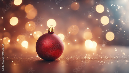 Golden and blue balls with bokeh lights on a green Christmas tree with cones  winter background for greeting card  atmosphere of cosiness and celebration