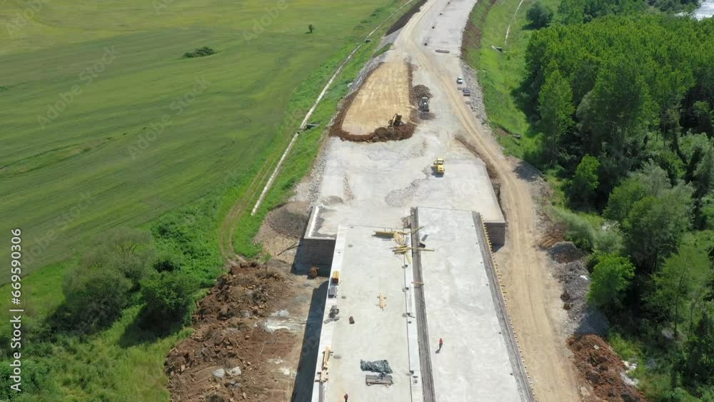 Highway bridge under construction. Infrastructure at a motorway road ...