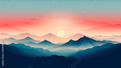 Landscape of mountains at sunset. Vector illustration for your design.