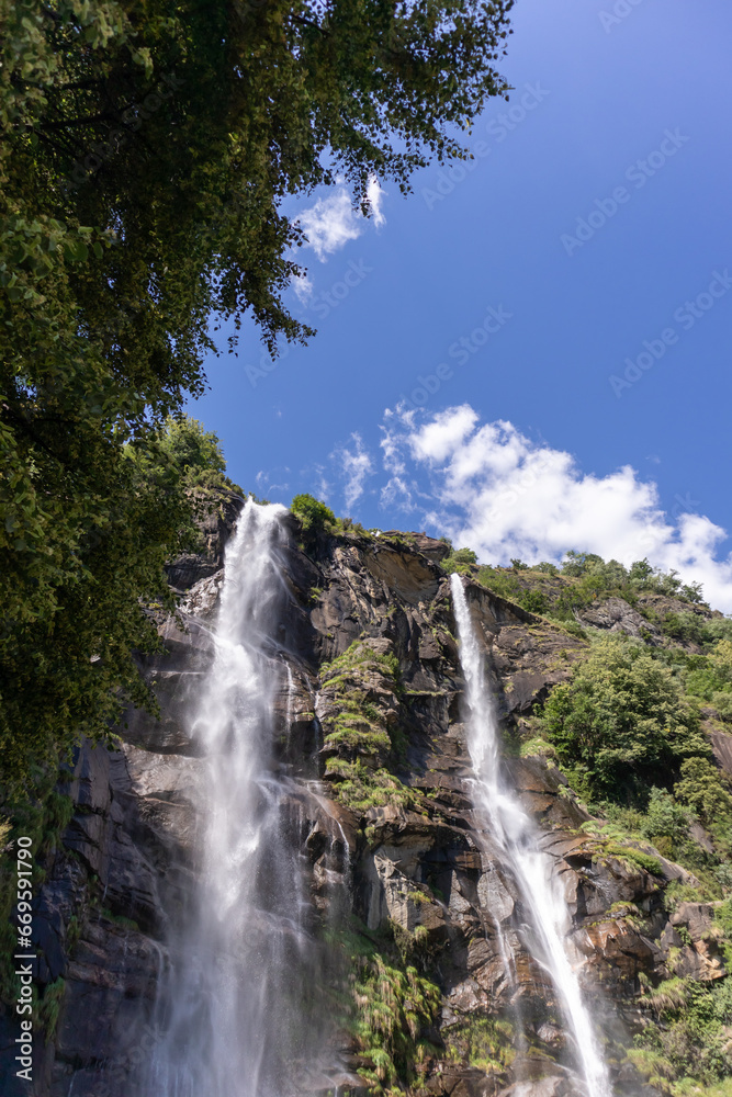 The beautiful Acquafraggia waterfall in Lombardy, Italy.
