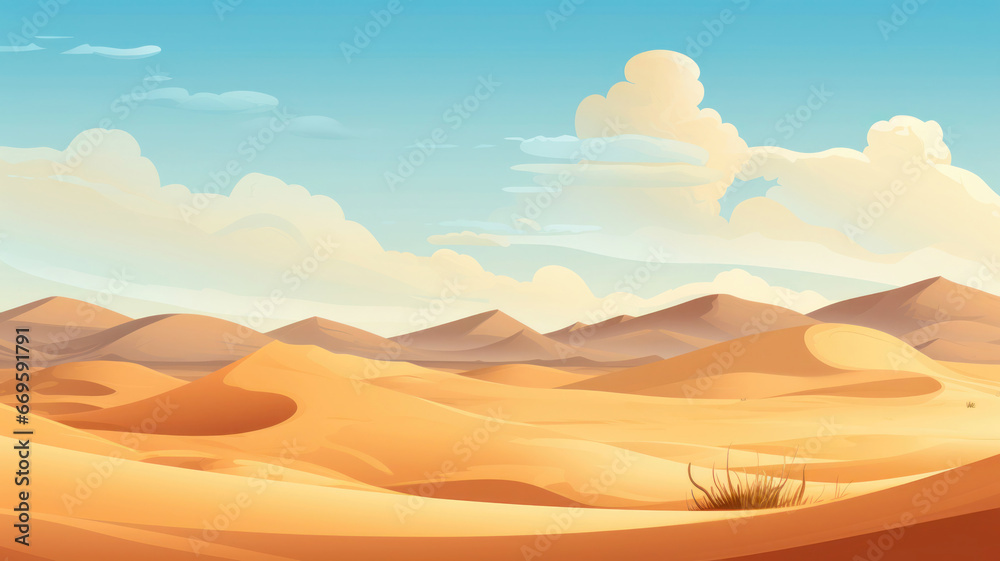 Fototapeta premium Sand dunes in the desert in the sun. Hot day. Flat design
