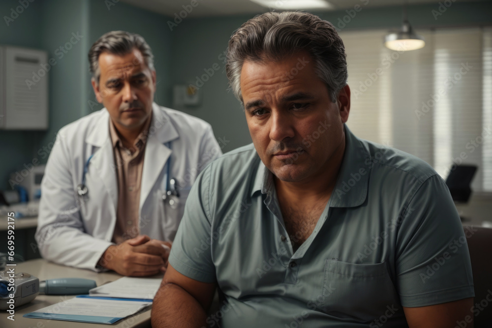 doctor talking to patient. upset man. Human health problems doctor talking to patient. upset man. Human health problems