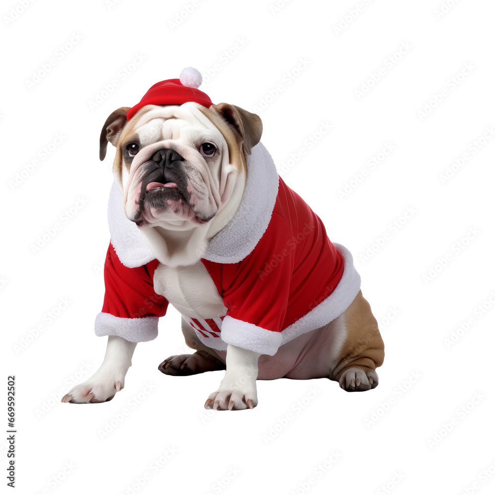 english bulldog dog puppy wearing santa claus costume hat english bulldog dog puppy wearing santa claus costume hat