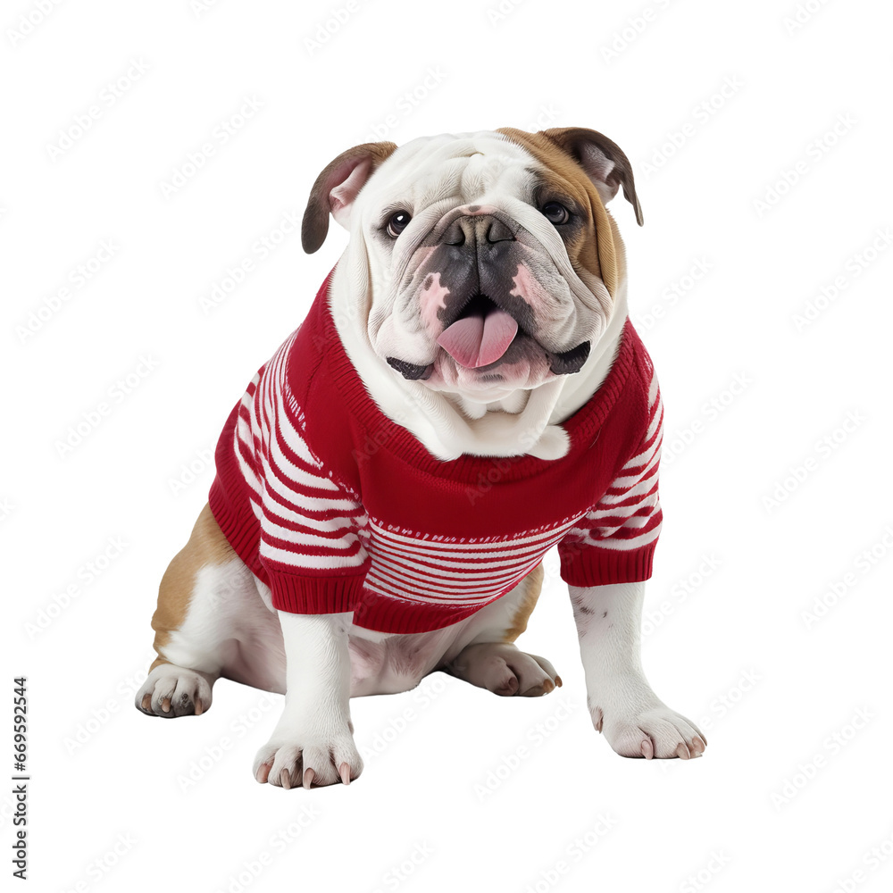 english bulldog dog puppy wearing santa claus costume hat