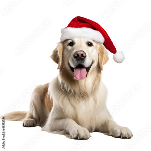 golden retriever dog puppy wearing santa claus costume hat © PawsomeStocks
