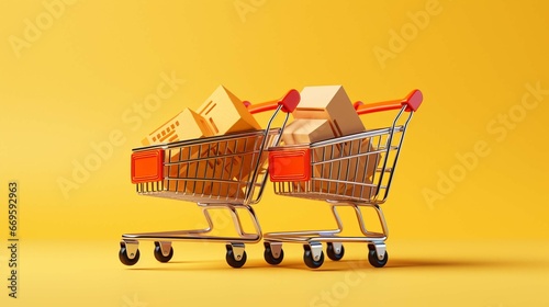 shopping cart on a color background with space for text