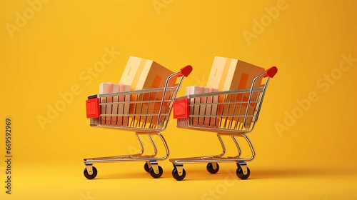 shopping cart on a color background with space for text