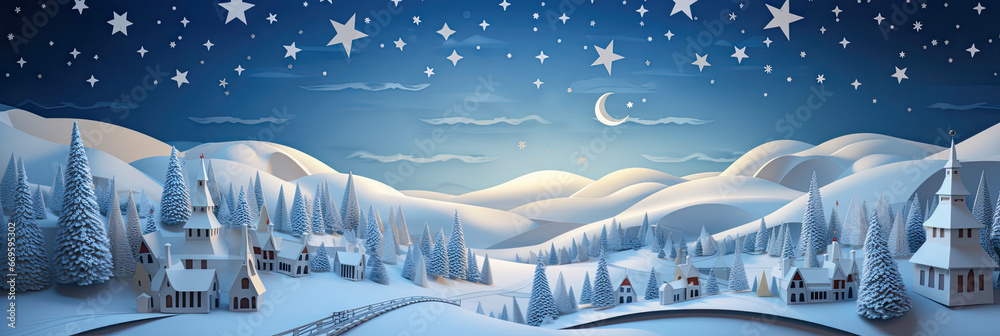 Merry Christmas wallpaper, paper art in blue color .