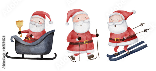 Santa claus . Christmas theme . Watercolor paint cartoon characters . Isolated . Set 3 of 15 . Vector .