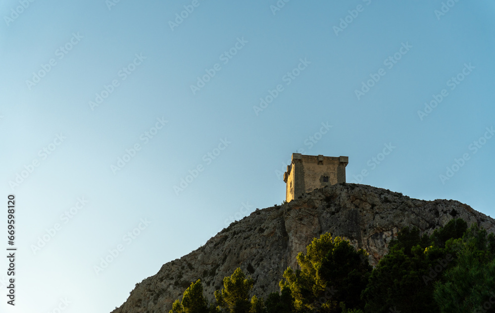 Landscape, Cocentaina castle on the hill at morning