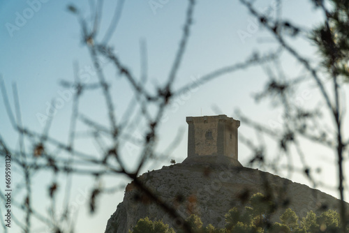 Landscape, Cocentaina castle on the hill at morning