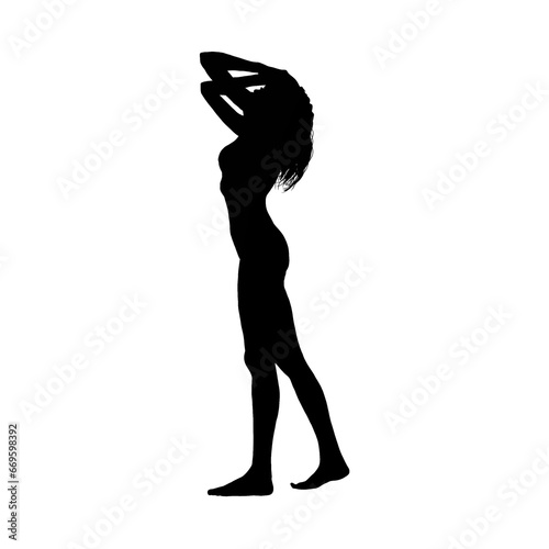 a black silhouette of a woman posing on a white background
