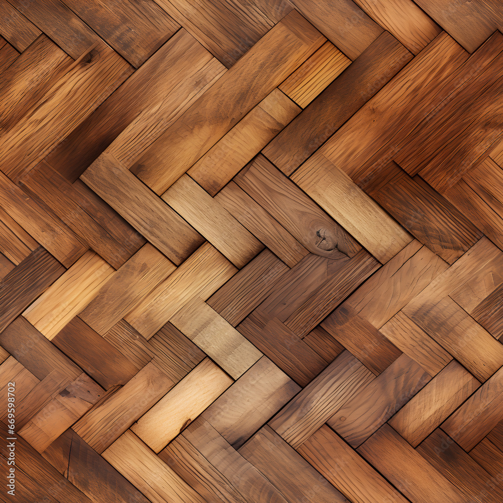 Wooden brown floor parquet with herringbone pattern.