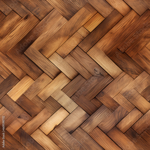 Wooden brown floor parquet with herringbone pattern.