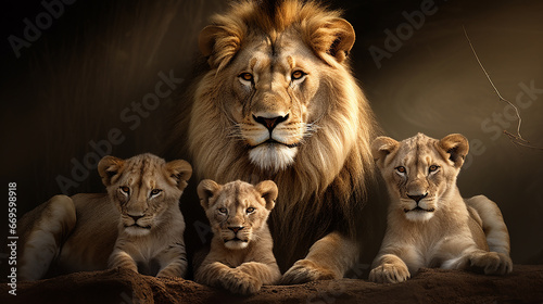 família de leõs na natureza 