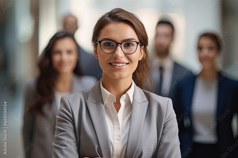 Mature woman in her 40's having a meeting with her team Mature woman in her 40's having a meeting with her team