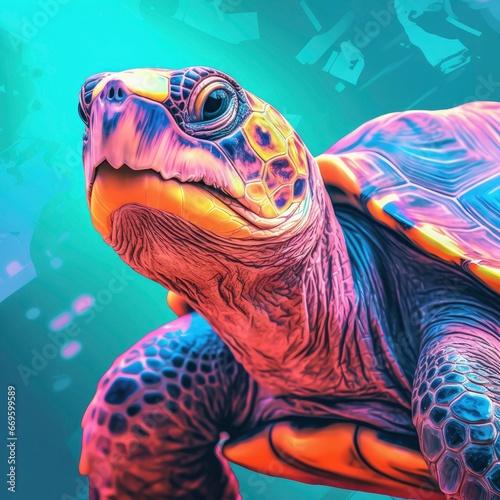 Portrait of turtle swimming in the water with colorful scribble art style.Generative AI 