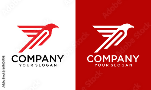 Bird falcon and circle frame logo design, eagle or hawk badge emblem vector icon photo
