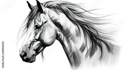 sketch side portrait of a horse profile on a white background
