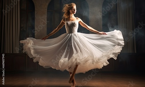 Photo of a woman in a stunning white dress posing gracefully for a captivating photo