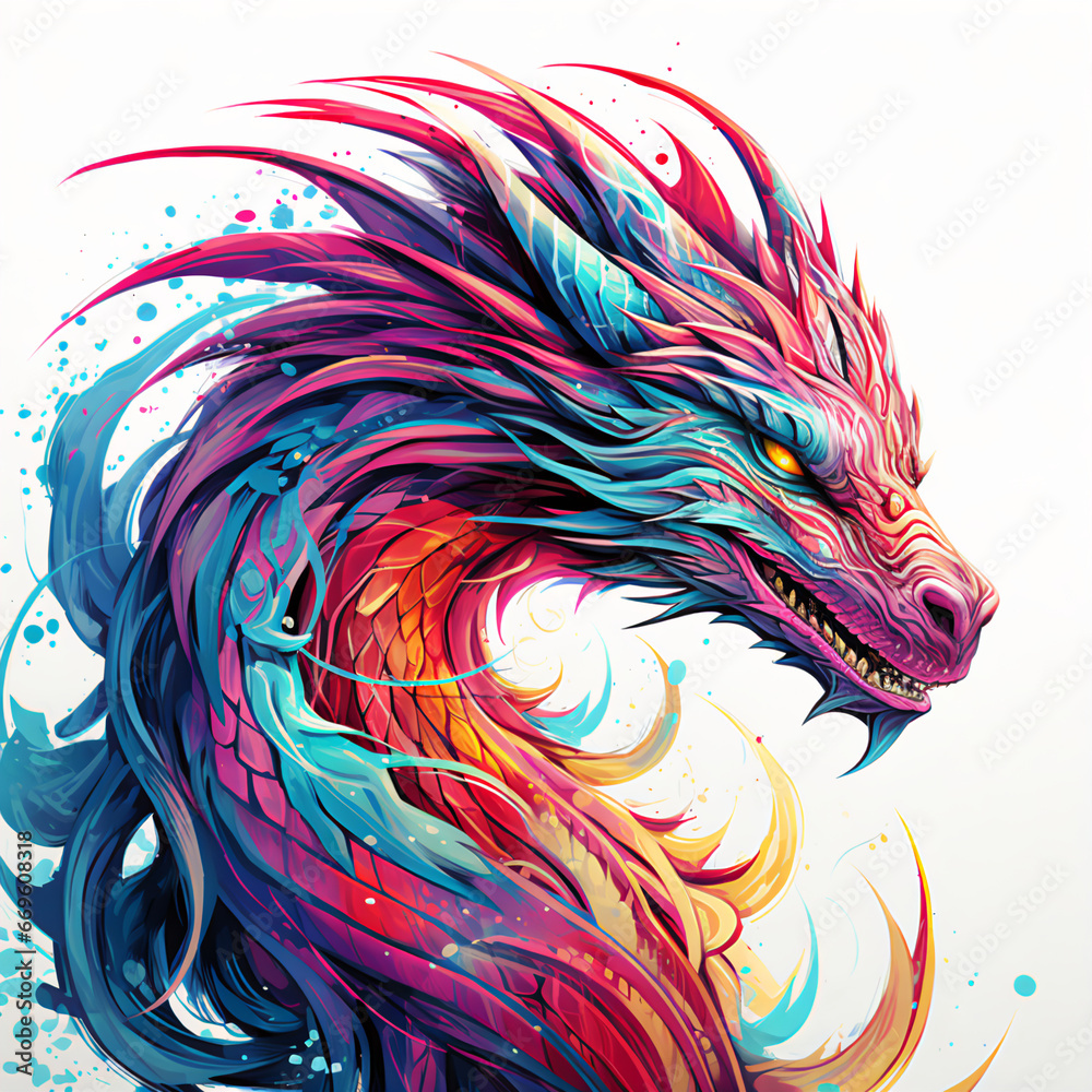Hand-Crafted Dragon Mascot Illustration: An Authentic Blend of Unique Energy