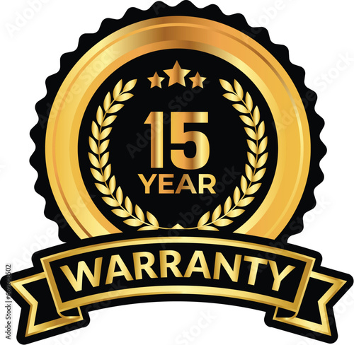 15 years warranty badge and warranty seal stamp
