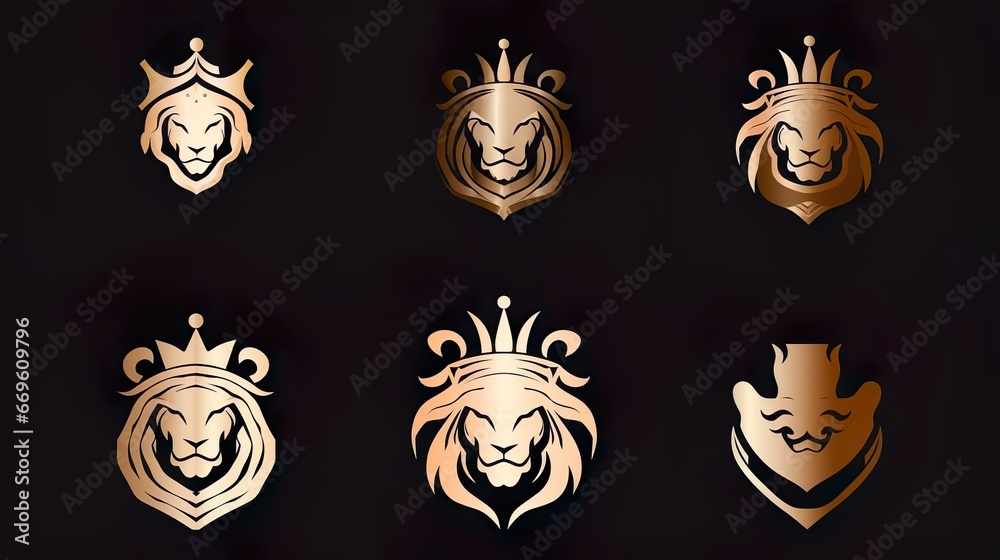Obraz premium Royal king lion crown symbols Elegant gold Leo