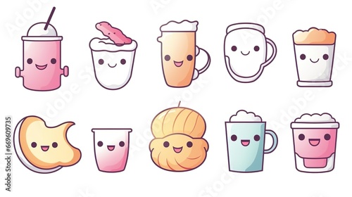 Set of retro cartoon funny food and drink characters