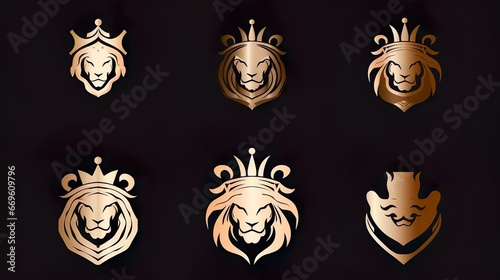 Royal king lion crown symbols Elegant gold Leo