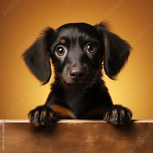 dachshund puppy on a orange background
