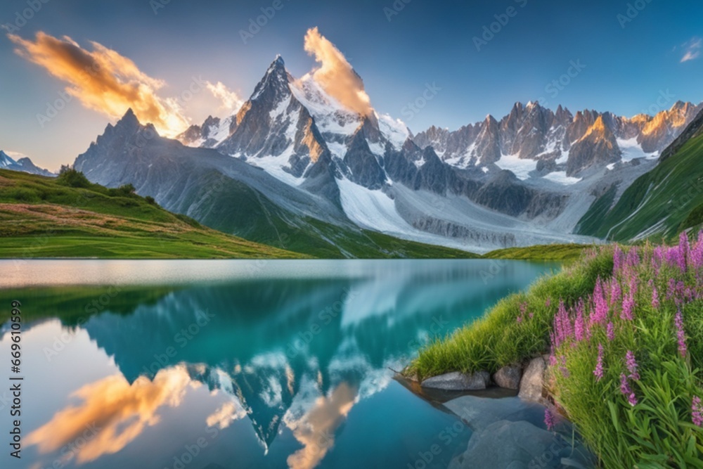 lake and mountains