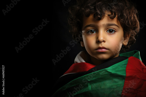 Palestinian child with Palestinian flag photo