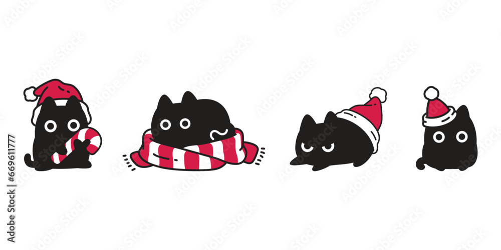 Photo & Art Print cat vector christmas icon santa claus hat kitten