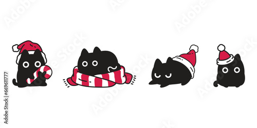cat vector christmas icon santa claus hat kitten calico neko candy cane pet cartoon character symbol tattoo stamp illustration clip art isolated design
